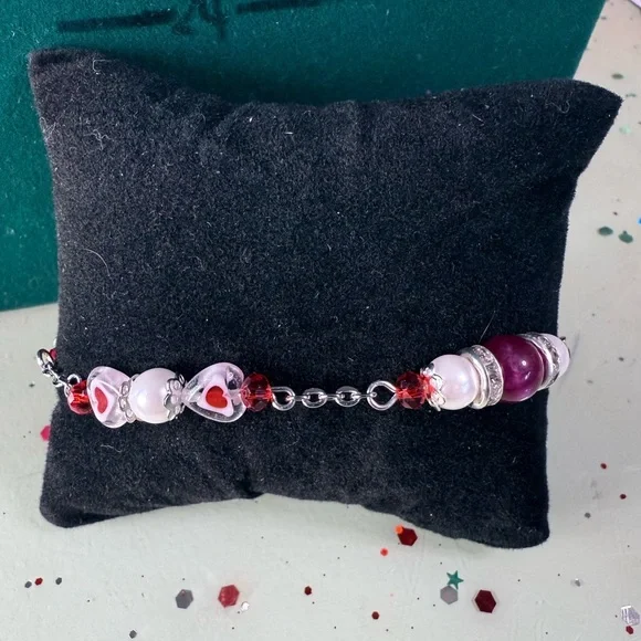 Artisan Red Dyed Agate/Jade Composite, Glass Pearls & Crystal Beads 3 piece Set - Picture 7 of 11